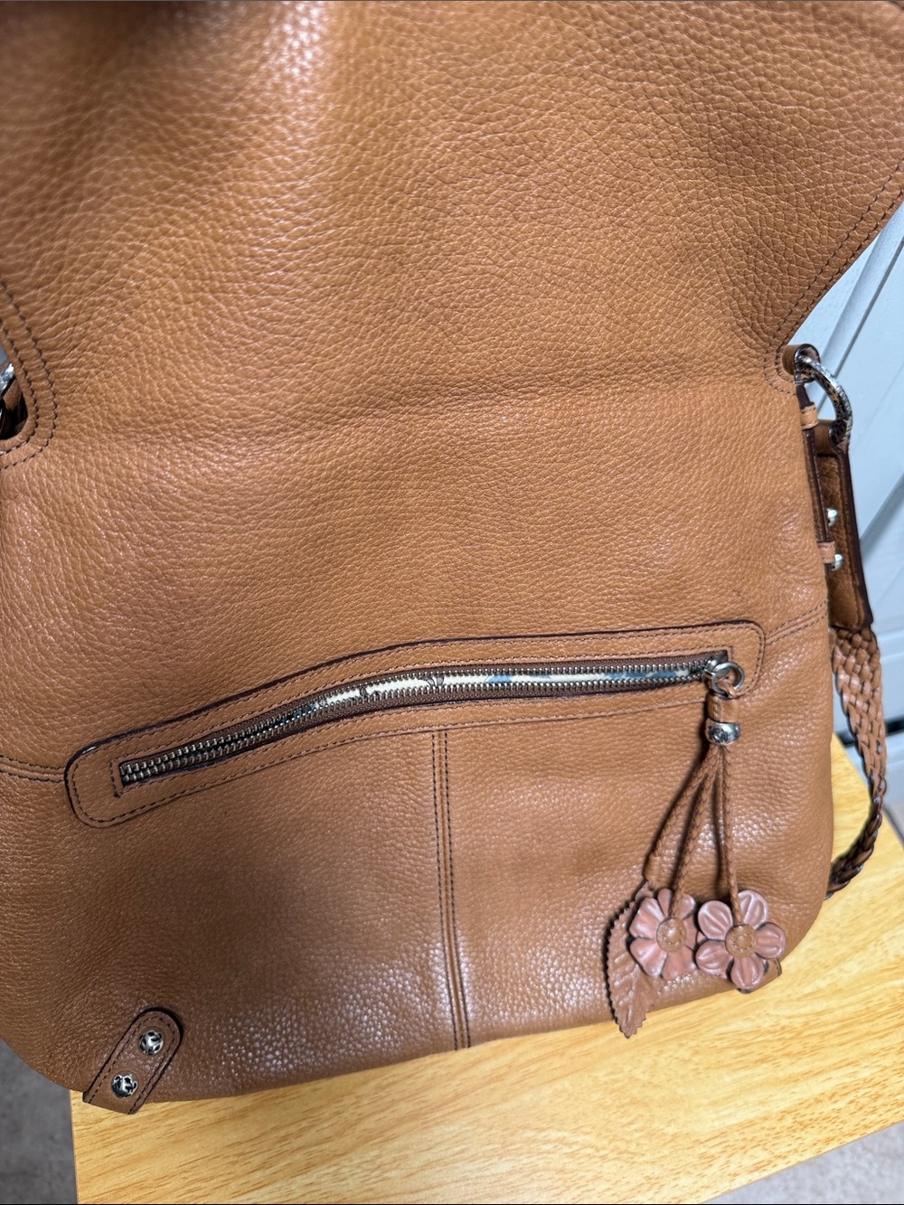 Brighton Tan Pebbled Leather Shoulder Bag with Floral Tassel - Picture 10 of 17
